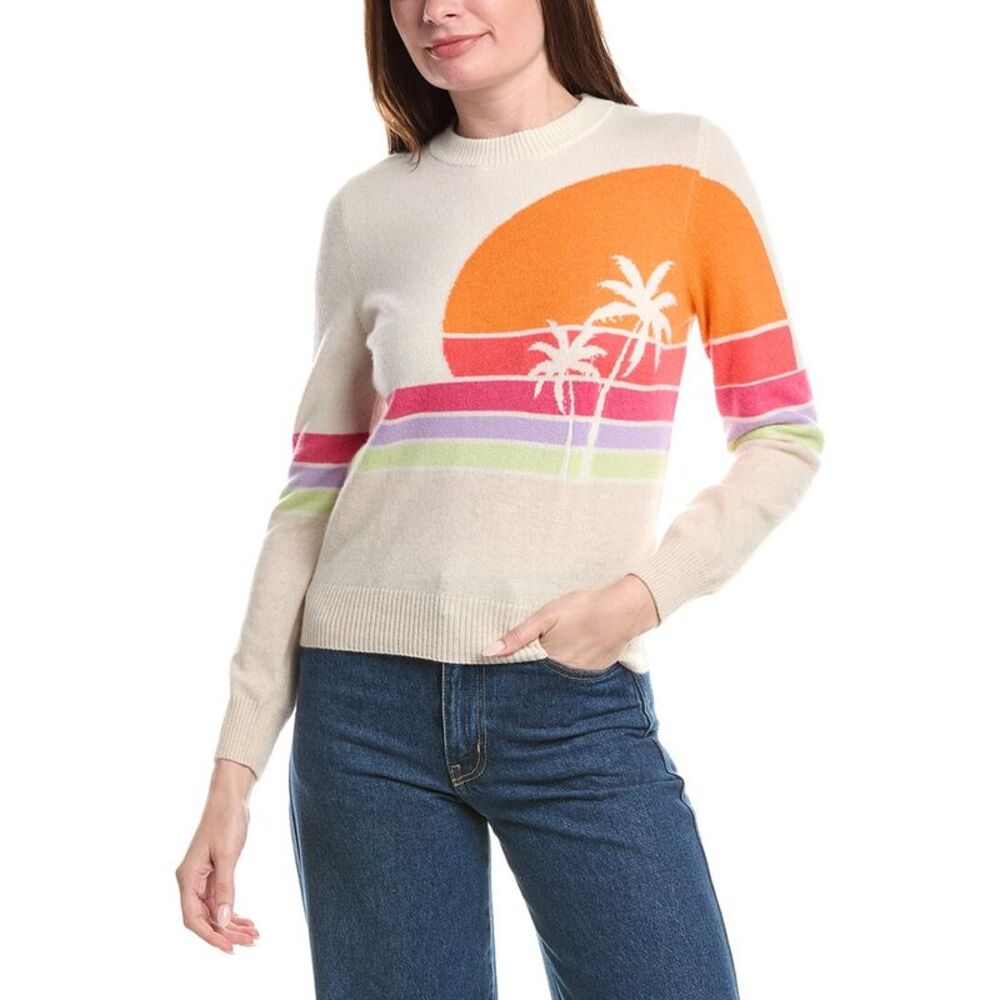 &Isla Womens  Joy Palm Sunset Cashmere Top, White